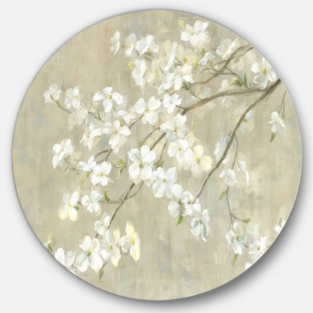 Designart - Dogwood in Spring Neutral - Farmhouse Metal Circle Wall Art